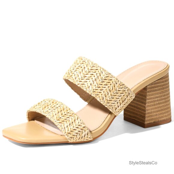 Women's Heeled Sandals Slip On Chunky Block Heels Square Open Toe Summer Dressy